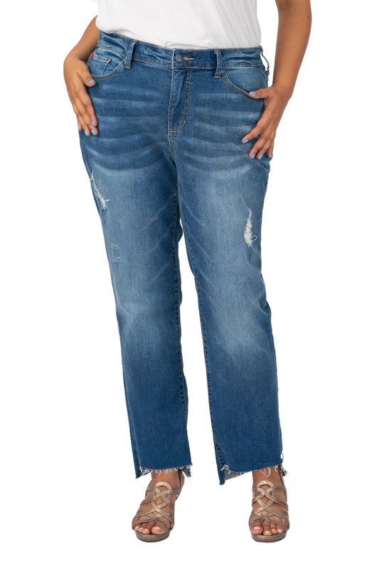 Denim High Rise Straight with step hem in 32" inseam - Mabel - SLINK JEANS