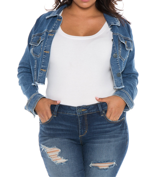 Denim Frayed Hem Crop Jacket - Cristen - SLINK JEANS