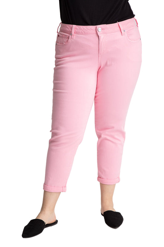 Color Mid Rise Boyfriend rolled in 25.5" inseam - Soft Pink