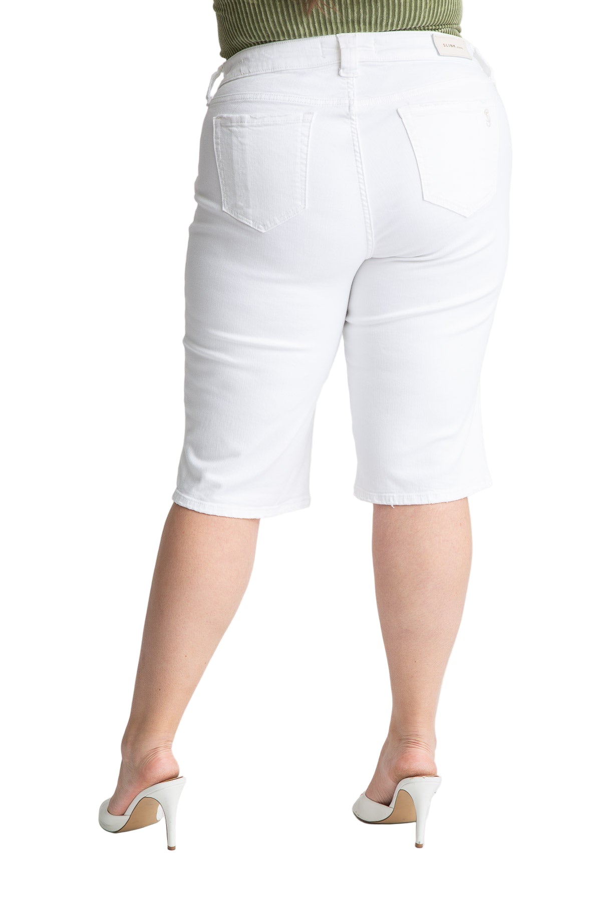 Color Mid Rise Bermuda shorts with side vents in 15" inseam - Optical white - SLINK JEANS
