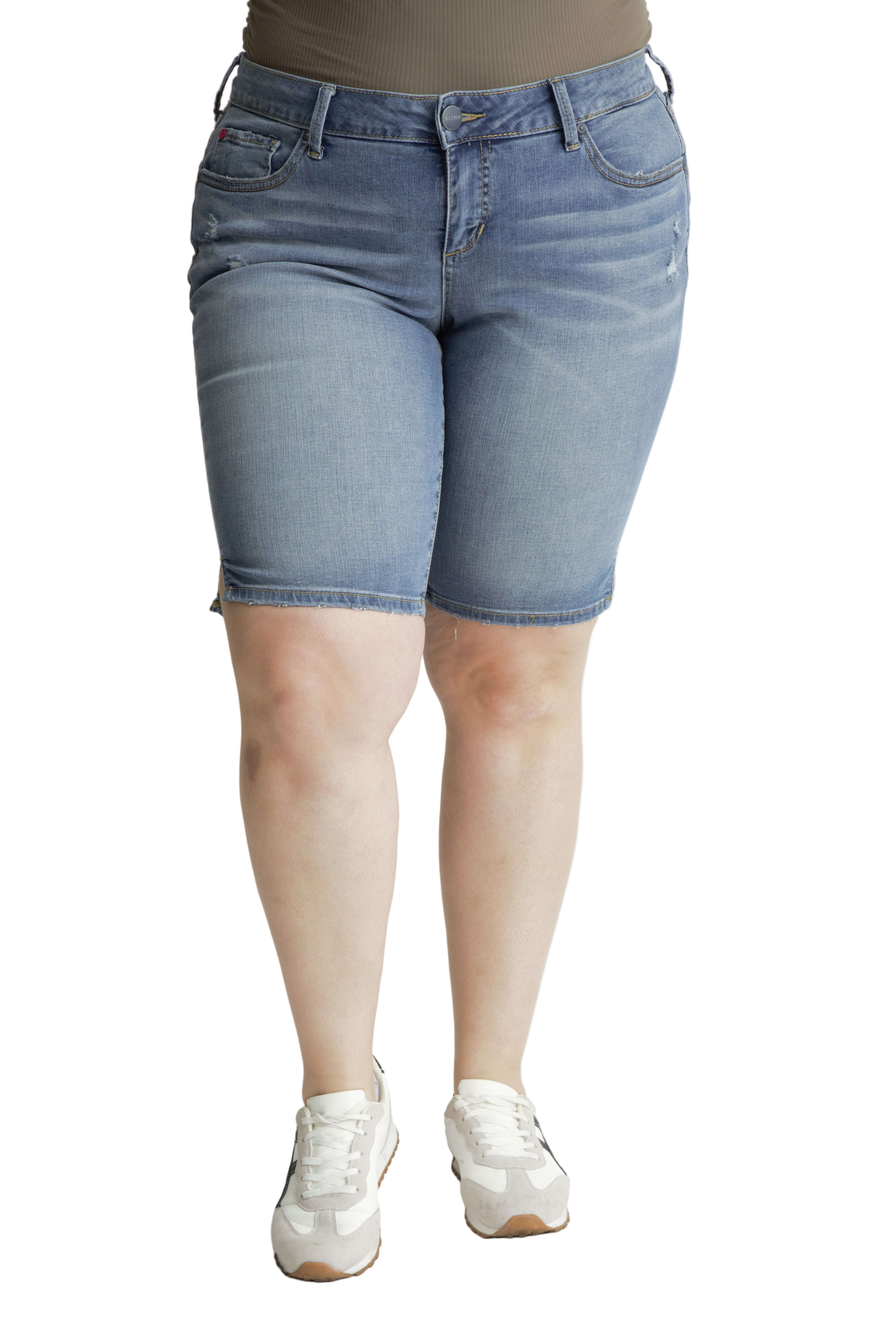 Denim Bermuda shorts with side vents in 11.5" inseam - Amara - SLINK JEANS