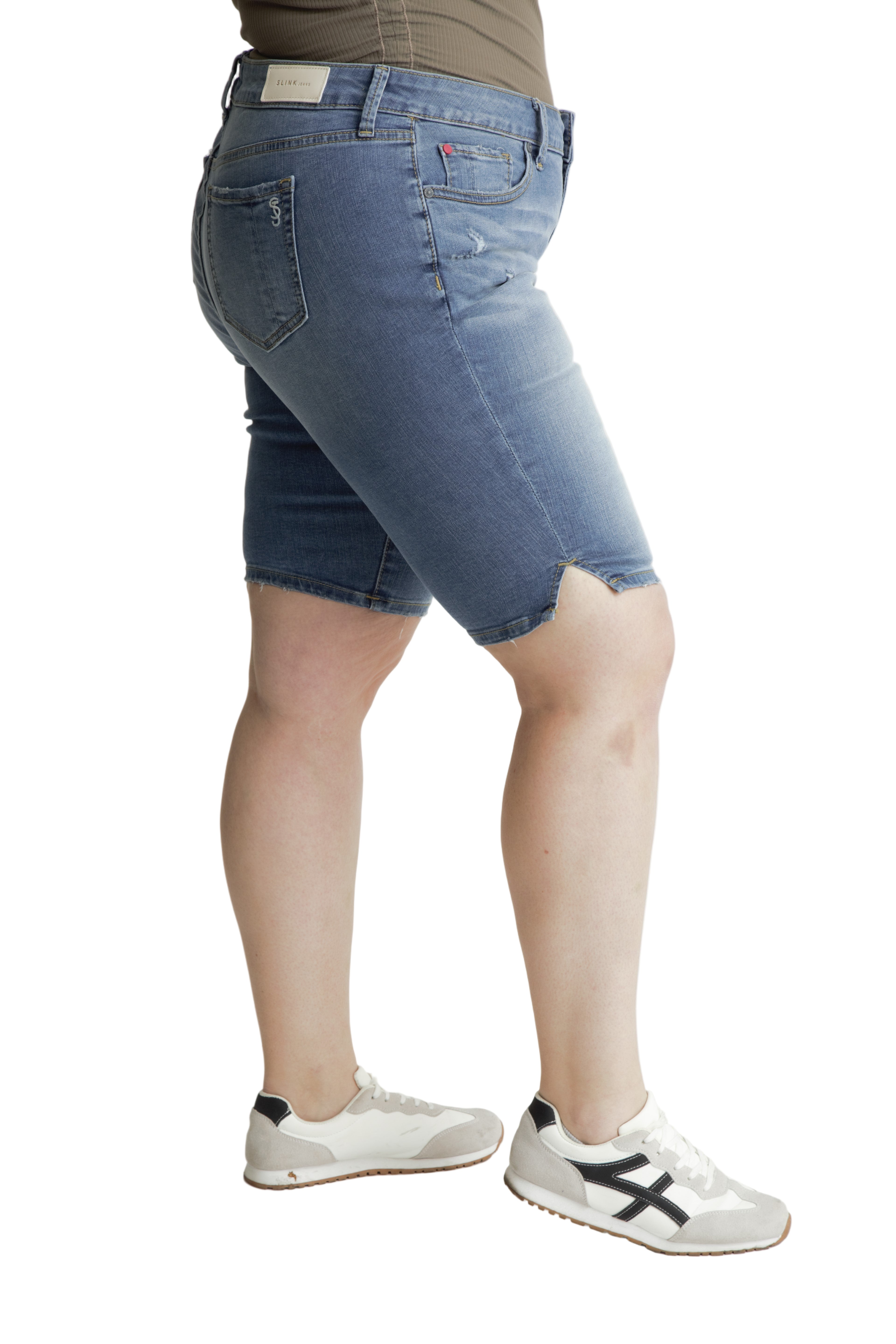 Denim Bermuda shorts with side vents in 11.5" inseam - Amara - SLINK JEANS
