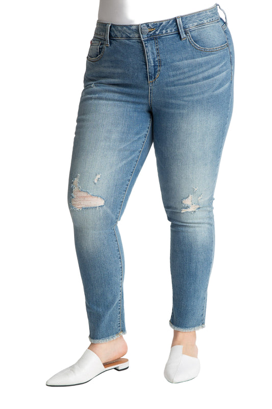 Denim mid rise Ankle Skinny with Frayed Hem in 28" inseam - Claire