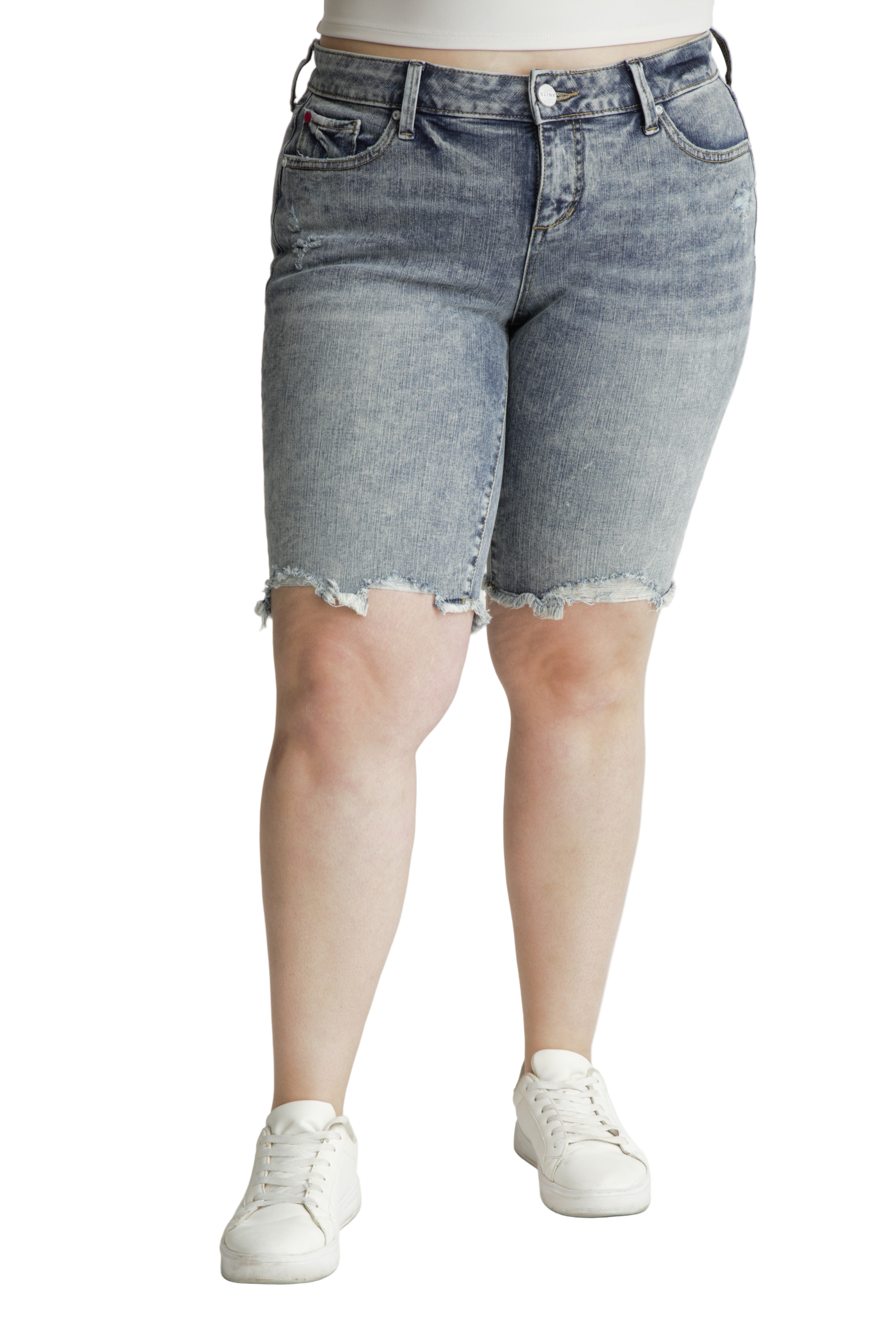 Denim Bermuda shorts with Frayed Hem in 11" inseam - Flow - SLINK JEANS