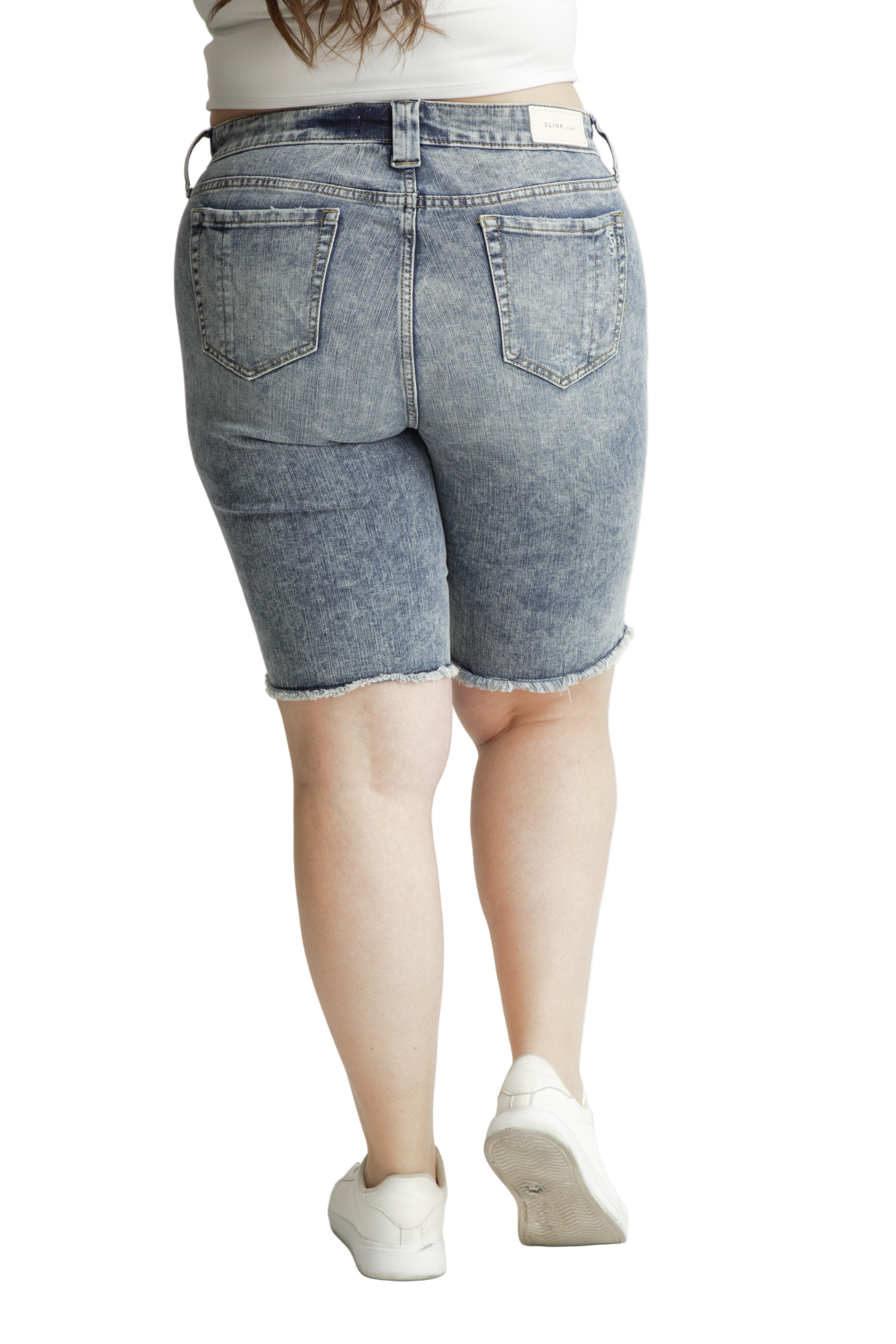 Denim Bermuda shorts with Frayed Hem in 11" inseam - Flow - SLINK JEANS