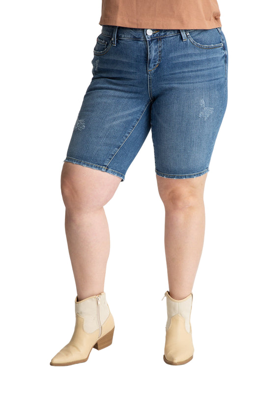 Denim Mid Rise Bermuda Shorts in 11" inseam - Frances - SLINK JEANS