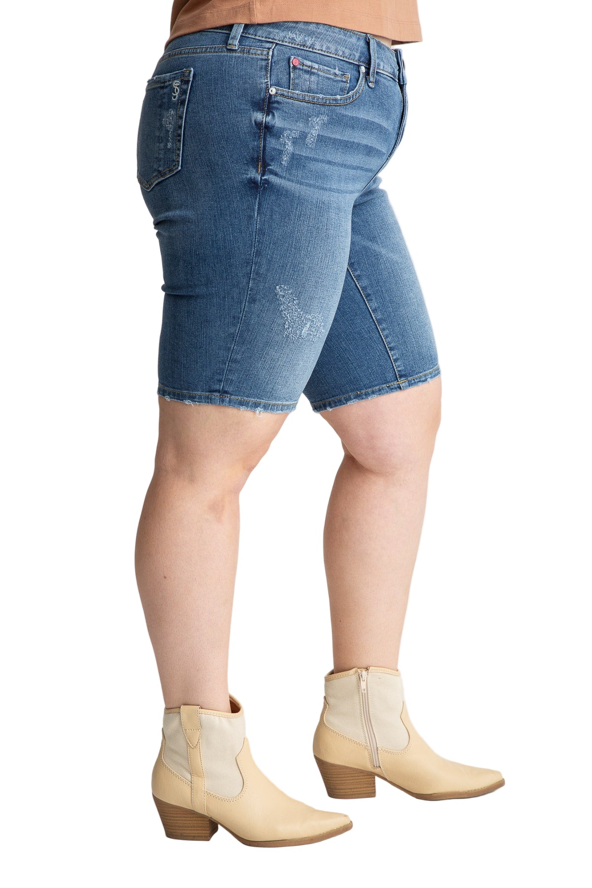 Denim Mid Rise Bermuda Shorts in 11" inseam - Frances - SLINK JEANS