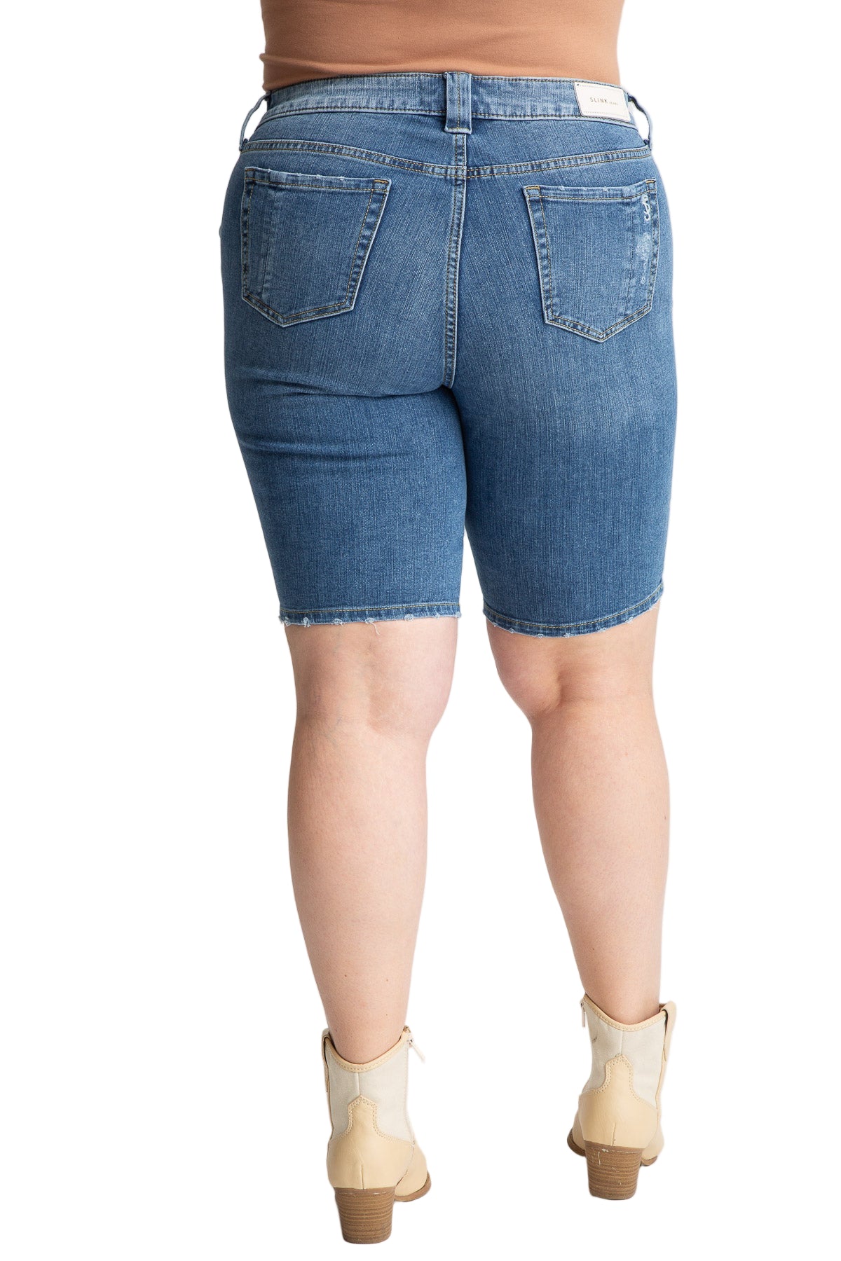 Denim Mid Rise Bermuda Shorts in 11" inseam - Frances - SLINK JEANS
