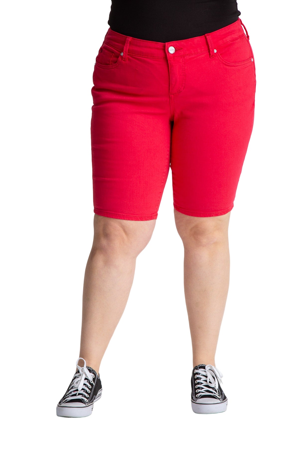 Color Mid Rise Bermuda shorts in 11" inseam - Rose Red - SLINK JEANS
