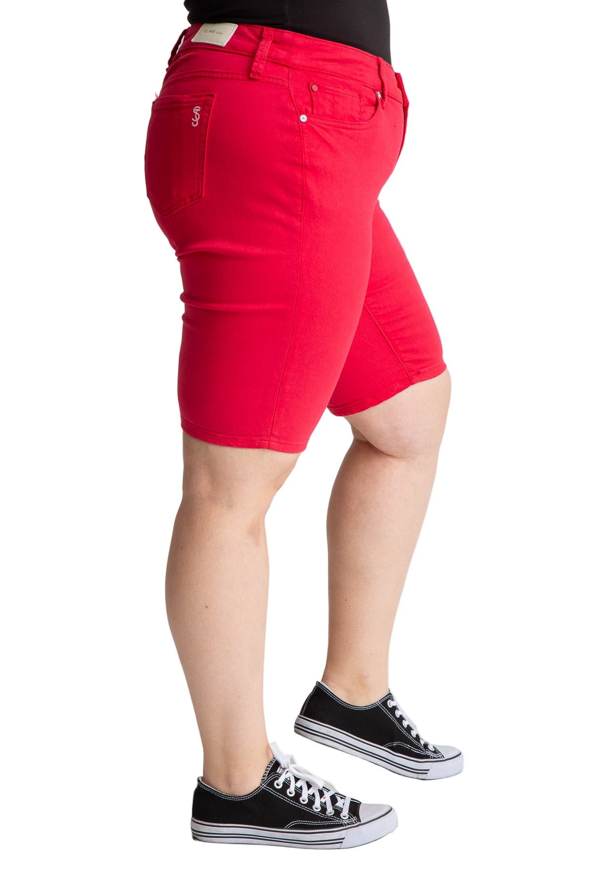 Color Mid Rise Bermuda shorts in 11" inseam - Rose Red - SLINK JEANS