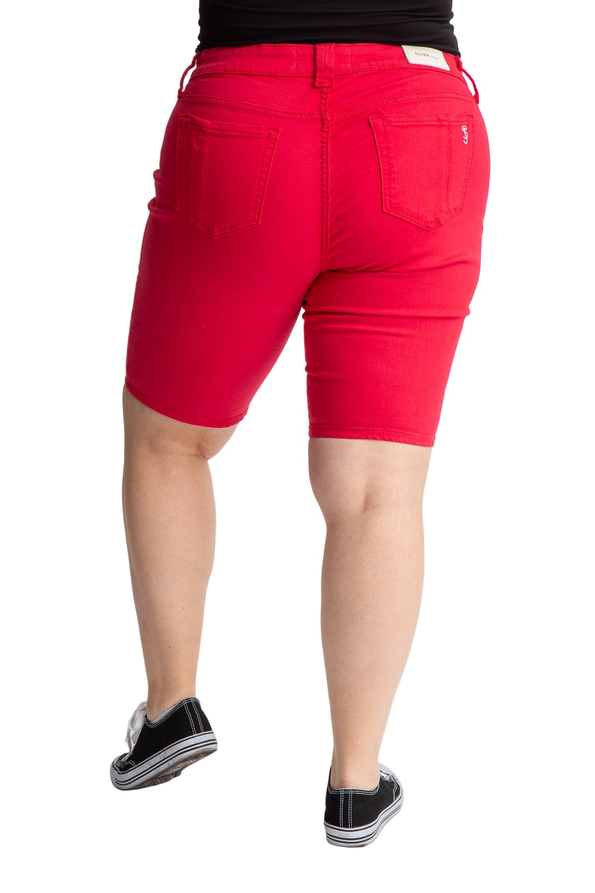 Color Mid Rise Bermuda shorts in 11" inseam - Rose Red - SLINK JEANS