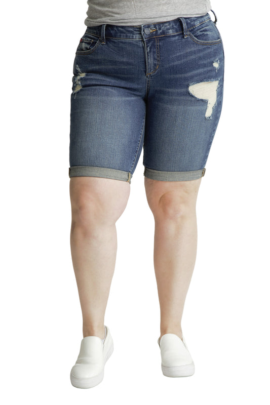 Denim Mid Rise Bermuda shorts rolled in 11.5" inseam - Teresa - SLINK JEANS