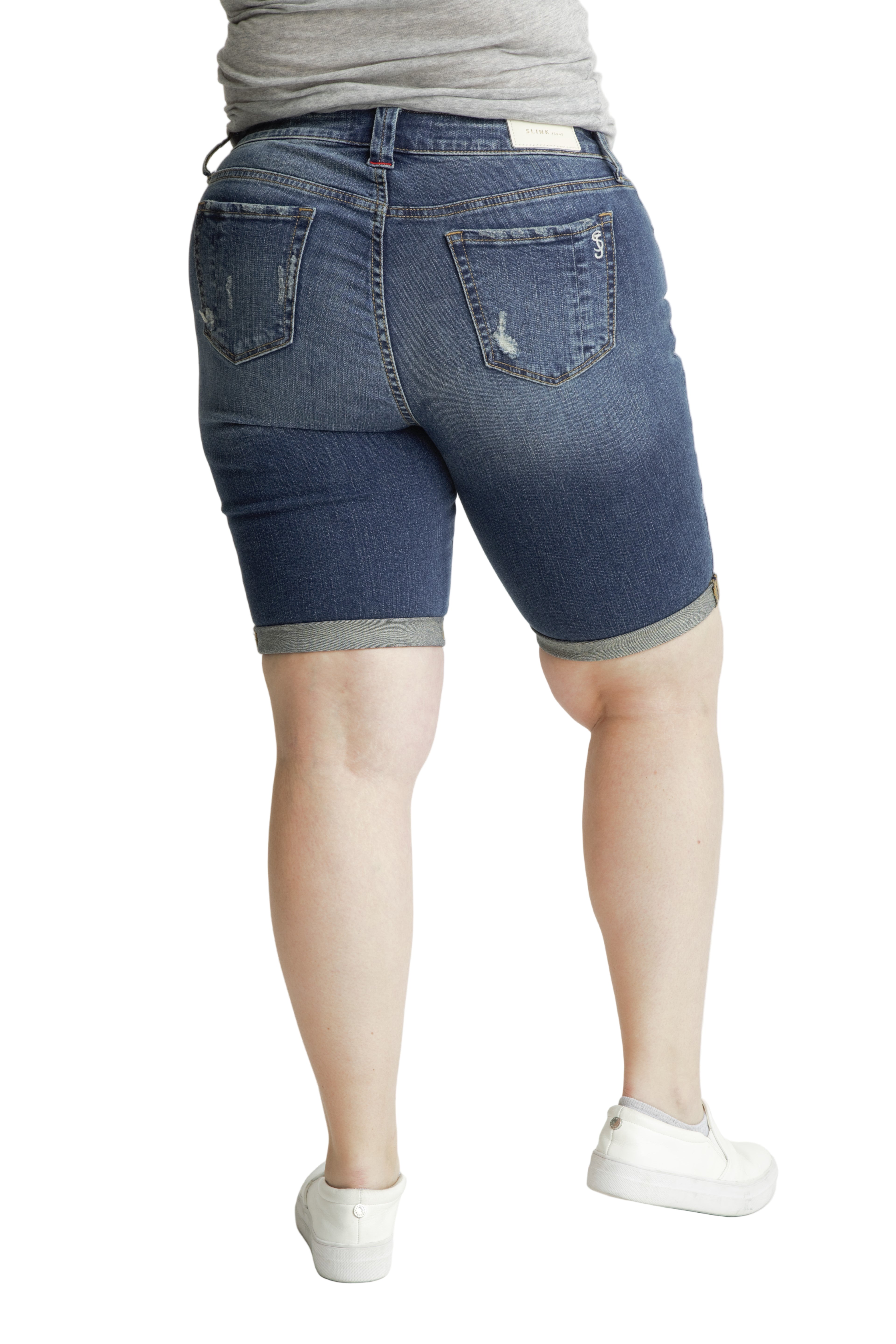 Denim Mid Rise Bermuda shorts rolled in 11.5" inseam - Teresa - SLINK JEANS