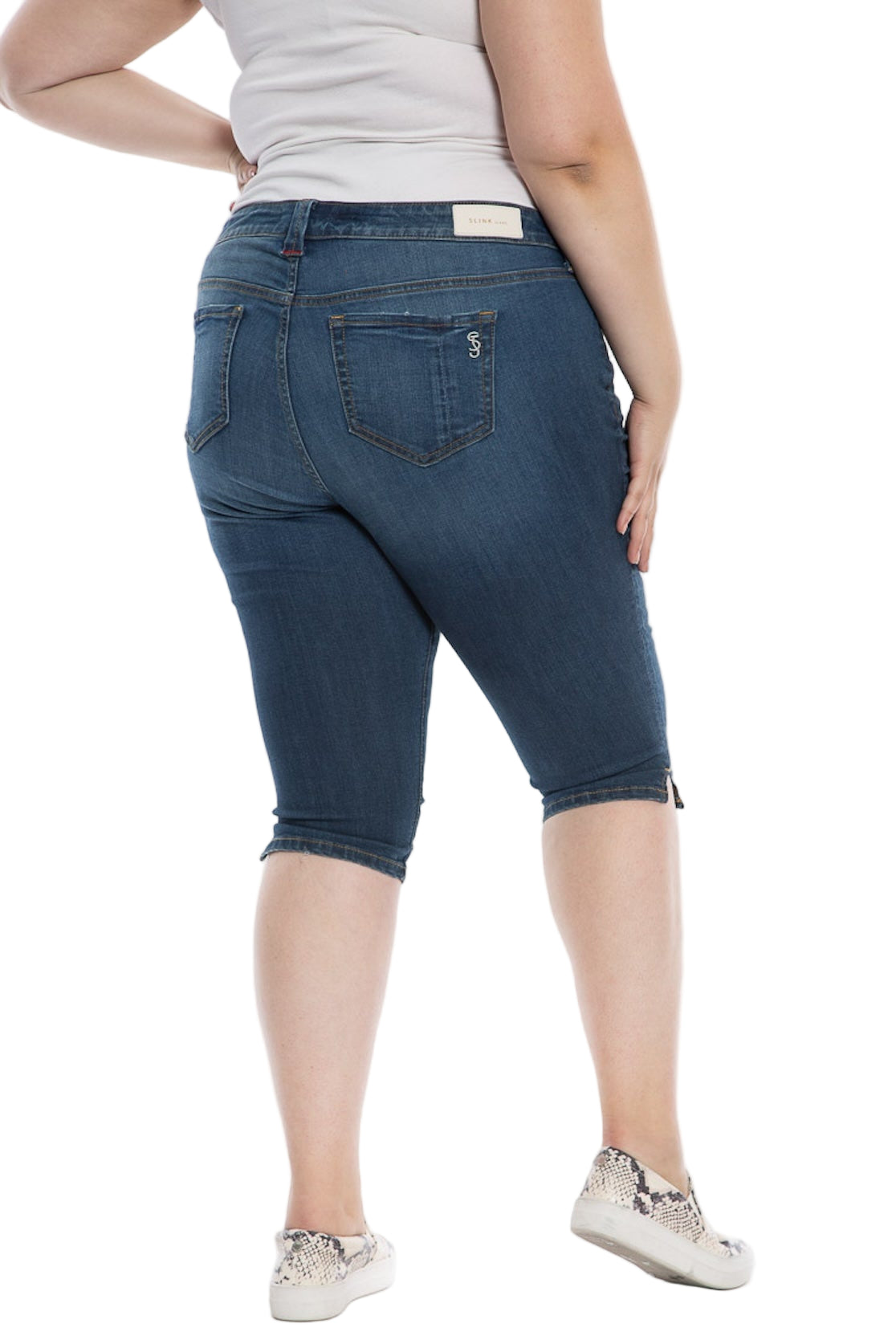 Denim Crop with side vents in 18" inseam - Tenley - SLINK JEANS