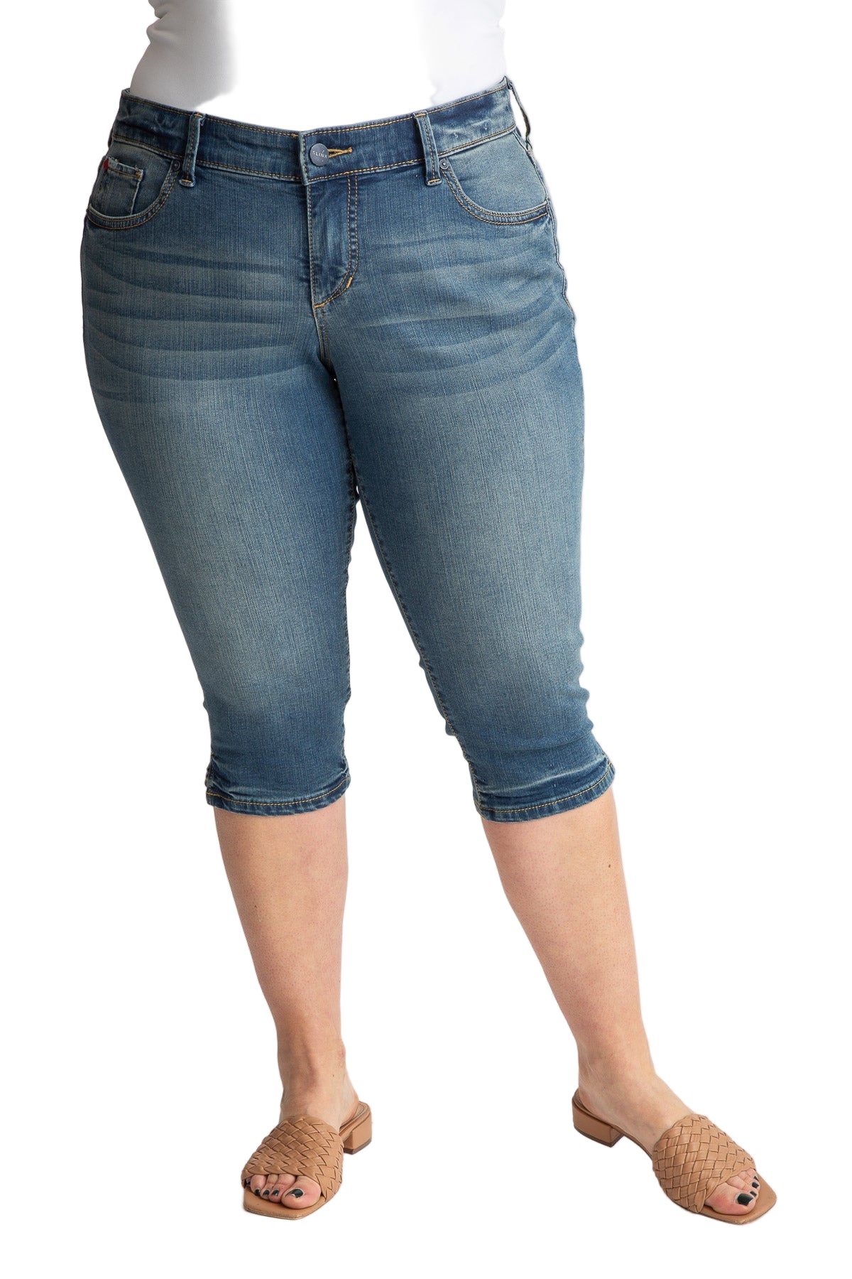 Denim crop with Frayed Hem in 21" inseam - Pearl - SLINK JEANS