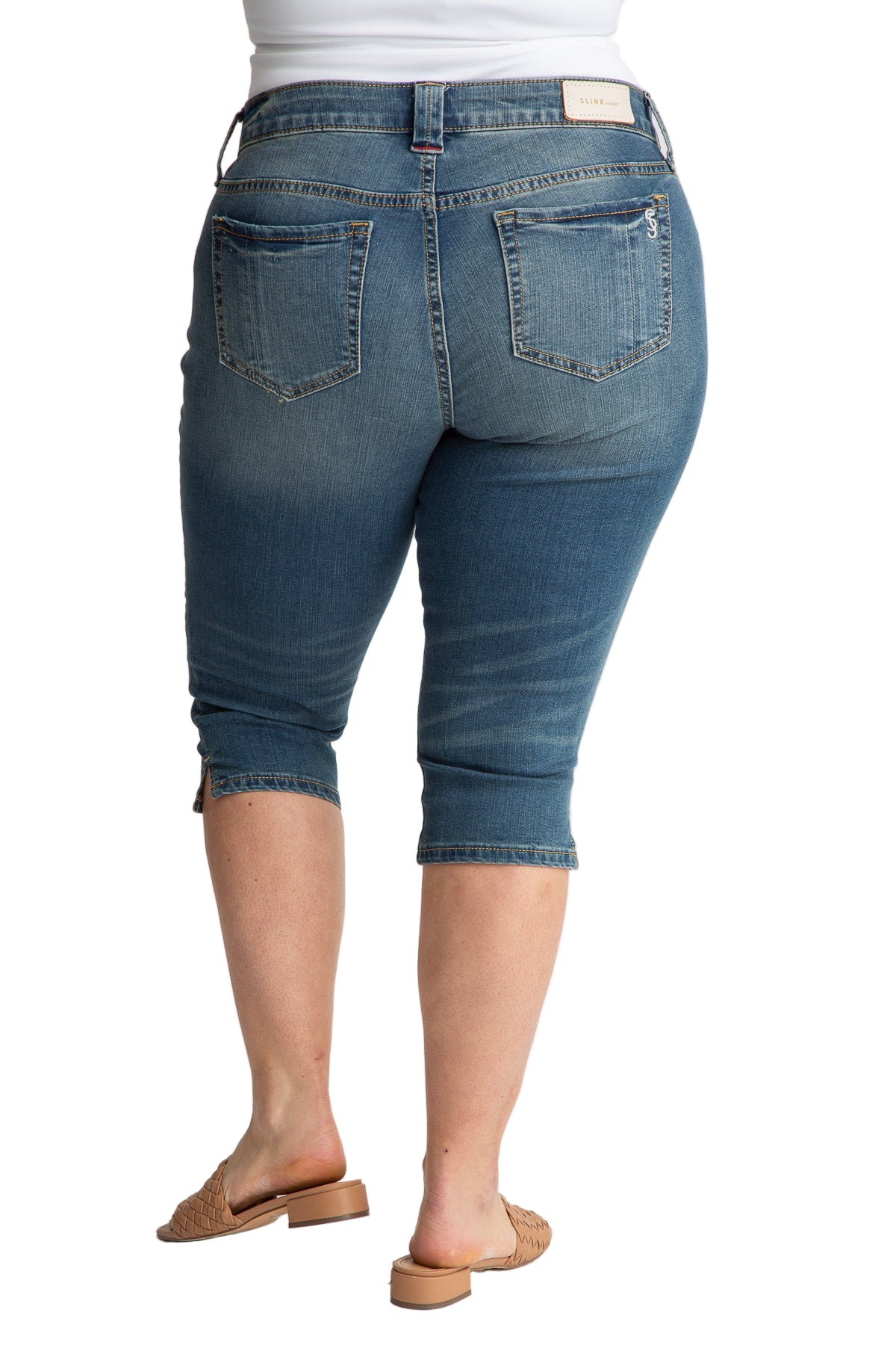 Denim crop with Frayed Hem in 21" inseam - Pearl - SLINK JEANS