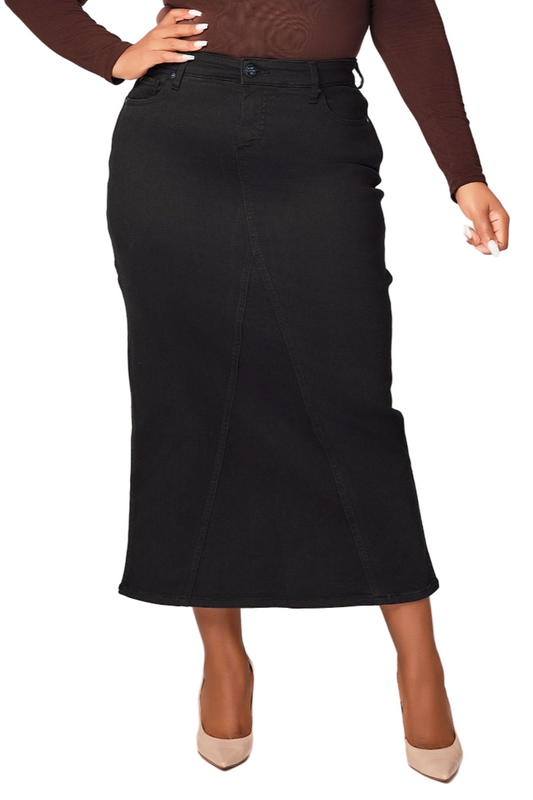 Color Maxi Skirt in 37"length with side vents - Black
