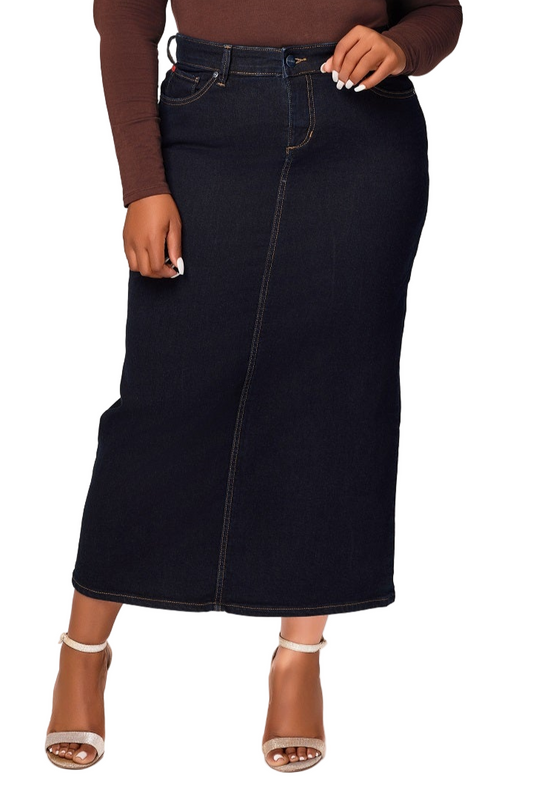Denim Maxi Skirt in 37"length with side vents - Ava