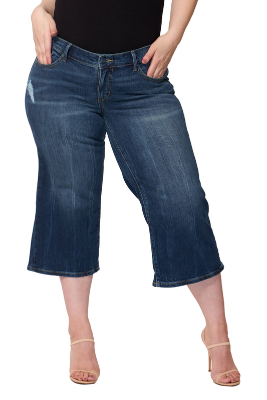 Denim Mid Rise Wide Leg Crop in 23" Inseam - Rosemary