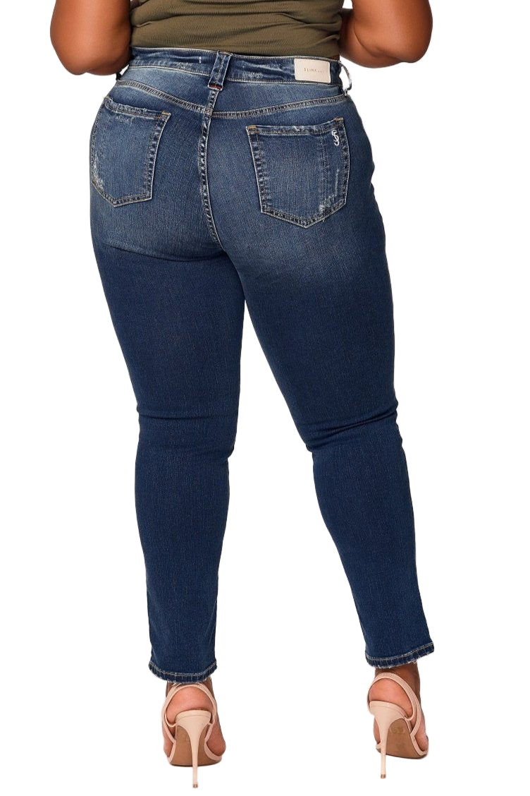 Denim Mid Rise Slim in 30" Inseam - River - SLINK JEANS