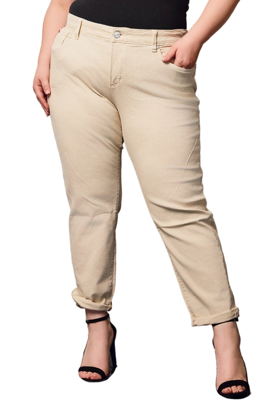 Color Mid Rise Boyfriend pants in rolled 25.5" Inseam - Beige