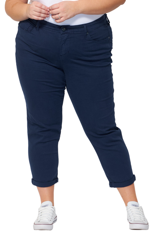 Color Mid Rise Boyfriend rolled in 25.5" inseam - Blue Night