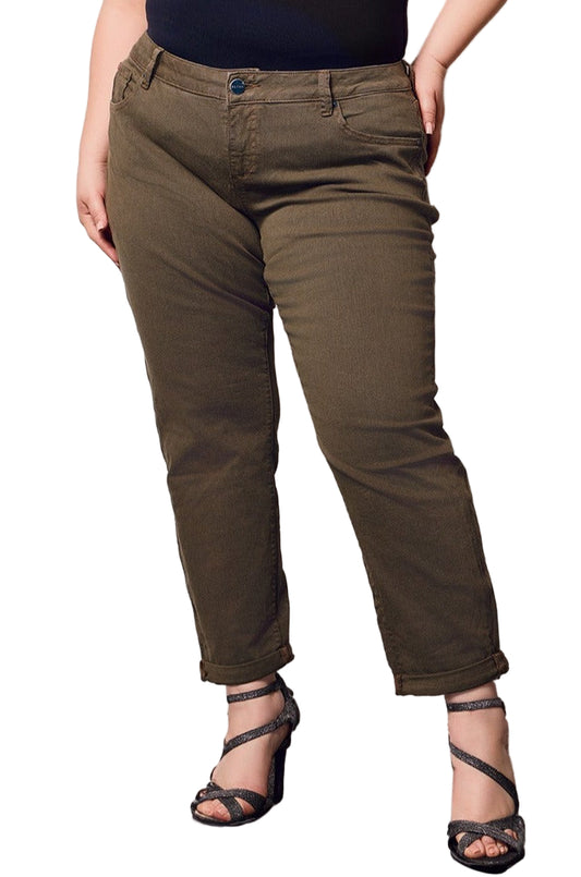 Color Mid Rise Boyfriend pants in rolled 25.5" Inseam - Forest