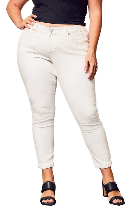 Color Mid Rise Boyfriend pants in rolled 25.5" Inseam - White