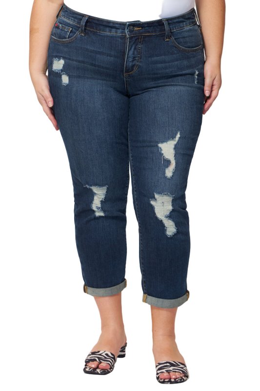 Denim Mid Rise Boyfriend rolled hem - Hunter