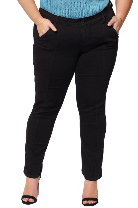 Color Mid Rise straight leg in 30"inseam - Black