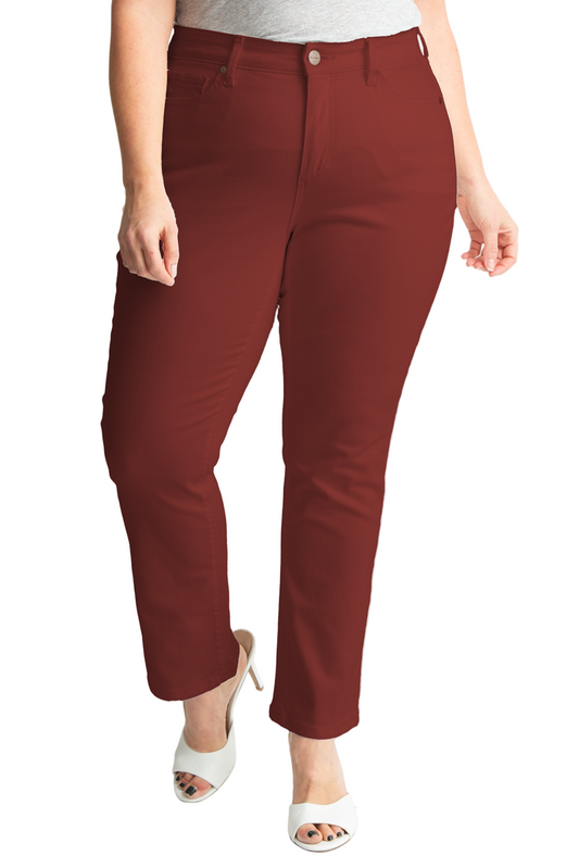 Color High Rise Straight in 28" Inseam - Burgundy