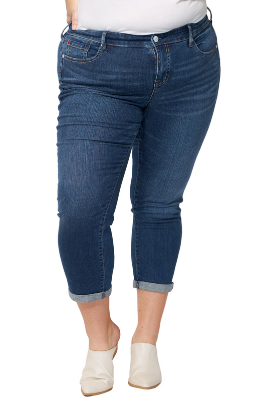 Denim mid rise boyfriend rolled in 28" inseam - Royal