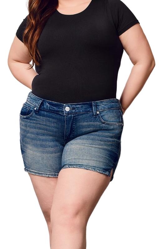 Denim shorts mid rise with side vents in 5.5" Inseam - Aria - SLINK JEANS