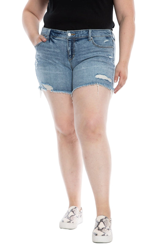 Denim Mid Rise Shorts with frayed hem in 5.5" inseam - Giuliana - SLINK JEANS