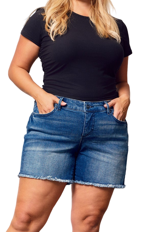 Denim shorts with frayed hem in 5.5" Inseam - Eliana - SLINK JEANS