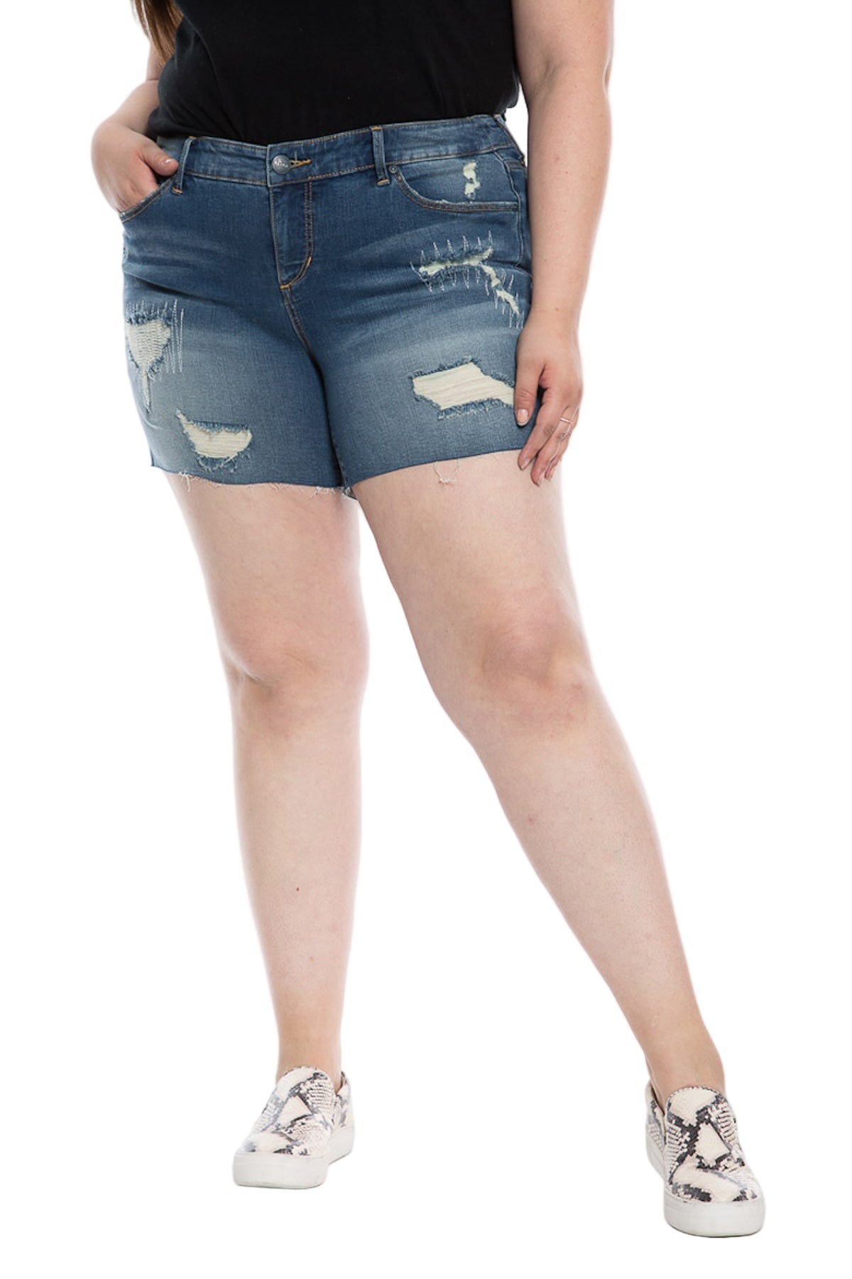 Denim Mid Rise Shorts in 5.5" inseam - Crystal - SLINK JEANS