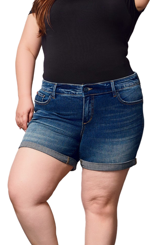Denim rolled shorts in 5.5" Inseam - Ruby - SLINK JEANS