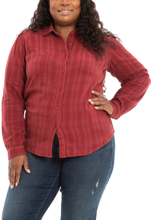 Plaid Work Shirt - Burgundy - SLINK JEANS