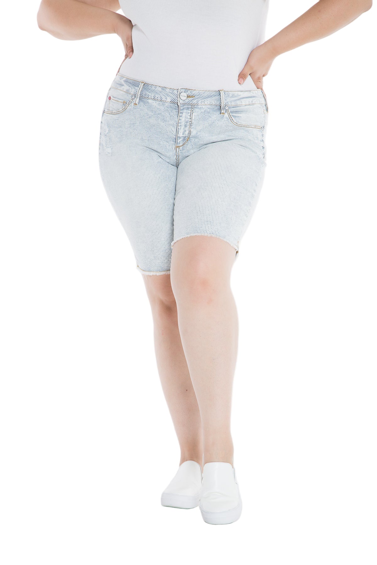 Mid Rise Bermuda - Denim Stripe - SLINK JEANS