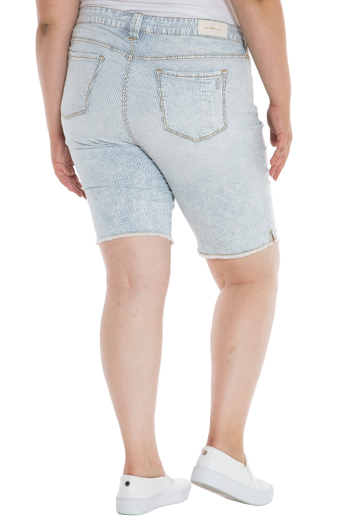 Mid Rise Bermuda - Denim Stripe - SLINK JEANS