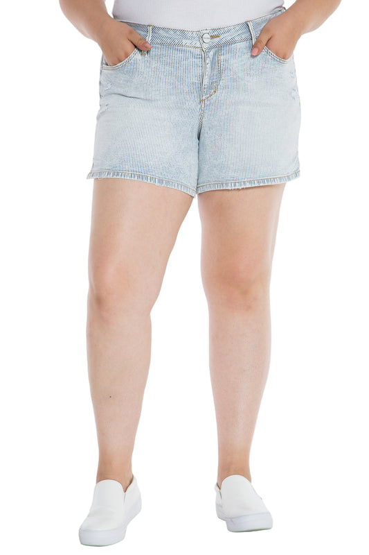 Side Vent Shorts - DENIM STRIPES - SLINK JEANS