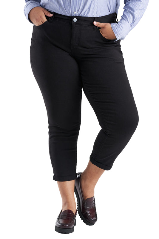 Color Mid rise boyfriend rolled in 25.5" inseam- Black
