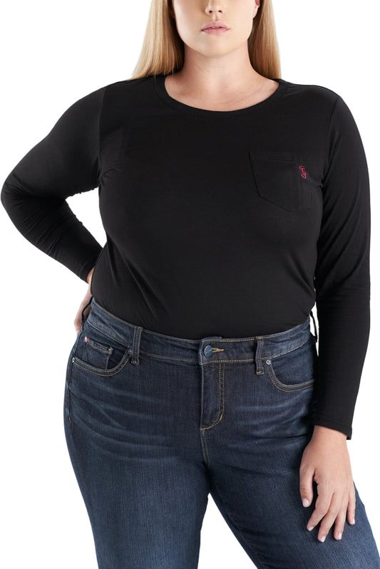 Crew Neck Long Sleeve T-shirt - Black - SLINK JEANS