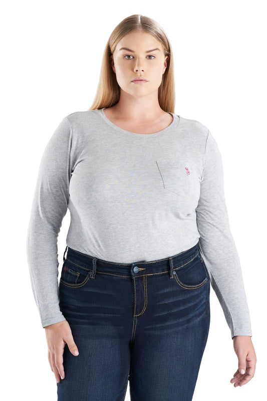 Crew Neck Long Sleeve T-shirt - Heather Grey - SLINK JEANS