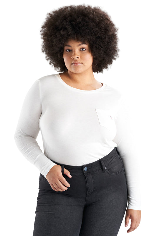 Crew Neck Long Sleeve T-shirt - White - SLINK JEANS