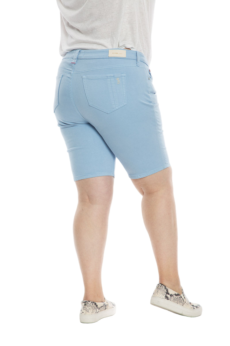Denim Mid Rise Bermuda shorts in 11" inseam - Cerulean - SLINK JEANS