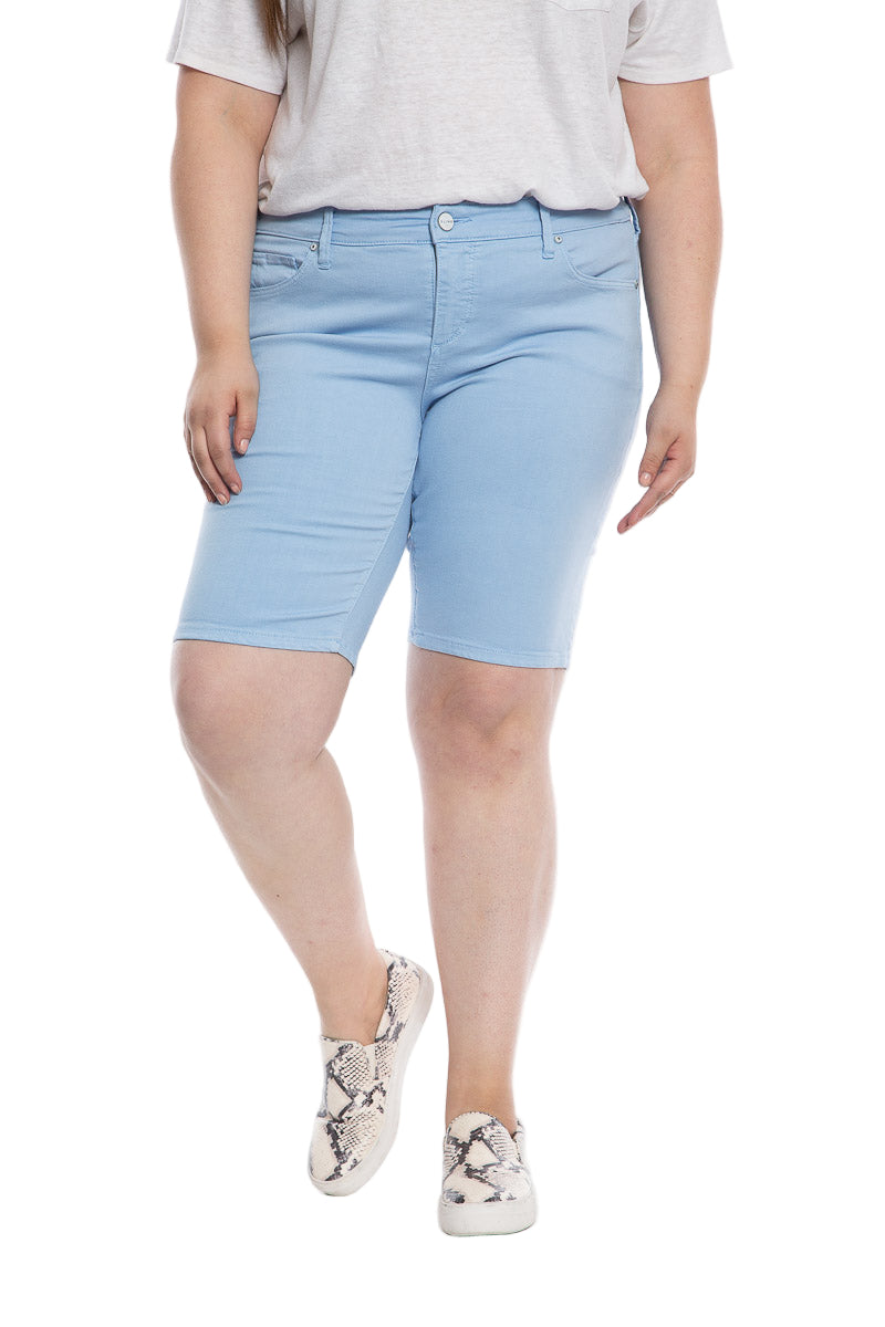 Denim Mid Rise Bermuda shorts in 11" inseam - Cerulean - SLINK JEANS