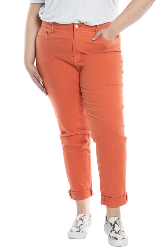 Color High Rise Boyfriend rolled in 28" inseam - Rust - SLINK JEANS