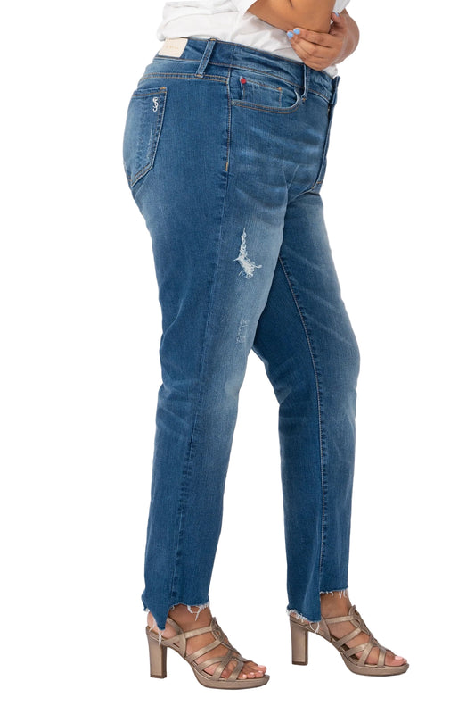Denim High Rise Straight with step hem in 32" inseam - Mabel - SLINK JEANS