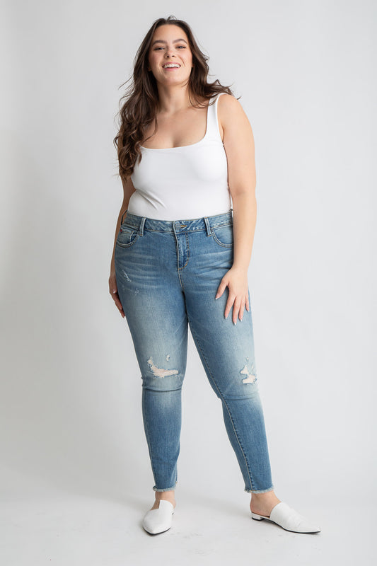 Denim mid rise Ankle Skinny with Frayed Hem in 28" inseam - Claire